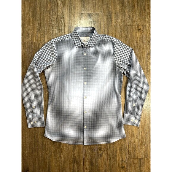 Mizzen Main Shirt Mens Medium Leeward Trim Fit Performance Stretch Blue Check - Picture 1 of 9